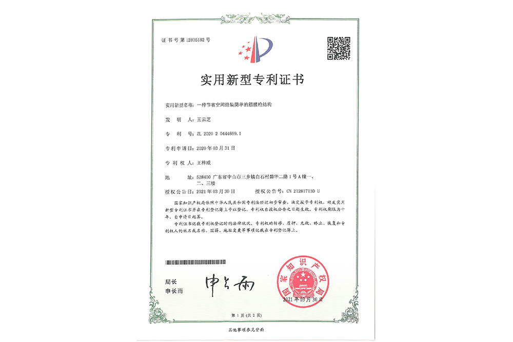 实用新型专利ZL2020 2 0444699.1（一种节省空间组装简单的筋膜枪结构）