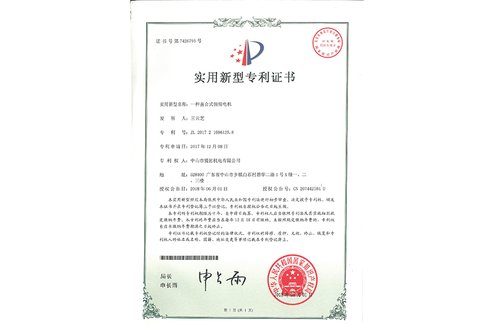 实用新型专利ZL201721696125.8(电机)